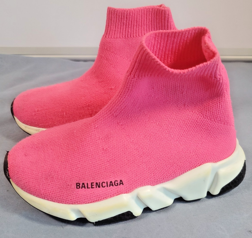 Balenciaga Kids Speed LT Sock Knit Sneakers Pink White Slip On EU 23-24 US 7-8